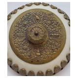 Lovely Vintage Porcelain Elfinware Covered Bowl with Brass Accents