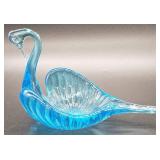 Lovely Blue Glass Swan Trinket Holder