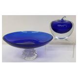 Vintage Cobalt Blue Candy Dish and Apple Paper Weight