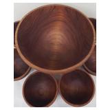 Large Wooden Serving Bowl with Six Salad Bowls