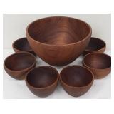 Large Wooden Serving Bowl with Six Salad Bowls
