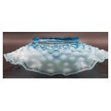 Fenton Blue Opalescent Hobnail Scalloped Edge Candy Dish