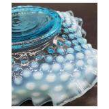 Fenton Blue Opalescent Hobnail Scalloped Edge Candy Dish