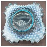Fenton Blue Opalescent Hobnail Scalloped Edge Candy Dish