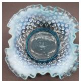 Fenton Blue Opalescent Hobnail Scalloped Edge Candy Dish