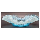 Fenton Blue Opalescent Hobnail Scalloped Edge Candy Dish