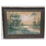 Antique Americana Original Edward R. Sitzman (1874-1949) Water Color/Paper - "Morgan County Moon"