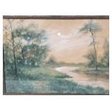 Antique Americana Original Edward R. Sitzman (1874-1949) Water Color/Paper - "Morgan County Moon"