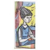 Irving Amen "Art Student" Original Colored Woodcut - Certificate of Authenticity