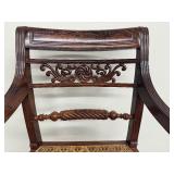 Stunning Brown Wooden Antique Armchair Craved Back Cane Seat, Lots of Character!
