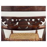 Stunning Brown Wooden Antique Armchair Craved Back Cane Seat, Lots of Character!