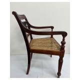 Stunning Brown Wooden Antique Armchair Craved Back Cane Seat, Lots of Character!