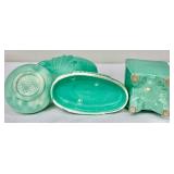 Beautiful Three Piece Vintage Mid Century Turquoise Blue Green Pottery
