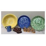 Vintage Stangl Town & Country Hand Painted Sponge Ware Serving Pieces