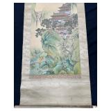 Lovely Japanese Silk Scroll Wall Art - House in the Mountain