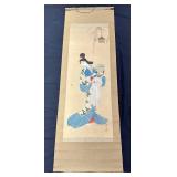 Pretty Vintage Japanese Hanging Scroll - Woman with a Butterfly