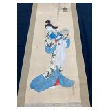 Pretty Vintage Japanese Hanging Scroll - Woman with a Butterfly