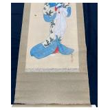 Pretty Vintage Japanese Hanging Scroll - Woman with a Butterfly