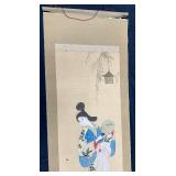 Pretty Vintage Japanese Hanging Scroll - Woman with a Butterfly