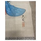 Pretty Vintage Japanese Hanging Scroll - Woman with a Butterfly
