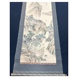 Silk Screen - Mountains with Stream and two men.