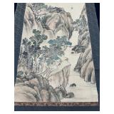 Silk Screen - Mountains with Stream and two men.