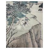 Silk Screen - Mountains with Stream and two men.