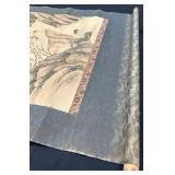 Silk Screen - Mountains with Stream and two men.