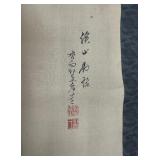 Silk Screen - Mountains with Stream and two men.