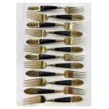 Unique Vintage Brass Flatware with Black Handles from Siam Thailand