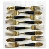 Unique Vintage Brass Flatware with Black Handles from Siam Thailand