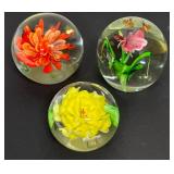 Stunning, Bright Flower Paper Weights - Lot of 3
