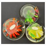 Stunning, Bright Flower Paper Weights - Lot of 3