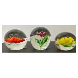 Stunning, Bright Flower Paper Weights - Lot of 3