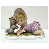Vintage Lefton Ceramic Girl in Purple Dress with Poodle KWI 206