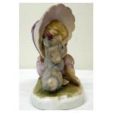 Vintage Lefton Ceramic Girl in Purple Dress with Poodle KWI 206