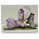 Vintage Lefton Ceramic Girl in Purple Dress with Poodle KWI 206