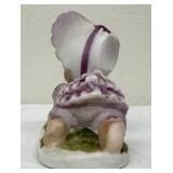Vintage Lefton Ceramic Girl in Purple Dress with Poodle KWI 206