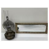 Antique Oil Wall Lantern and Vintage Gold Vanity Mirror