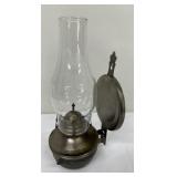 Antique Oil Wall Lantern and Vintage Gold Vanity Mirror