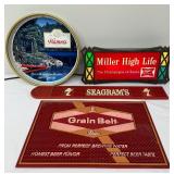 Vintage Bar Items including a Vintage Round Hamm’s Beer Tray and Miller High Life Light Up Sign