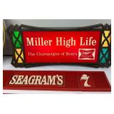 Vintage Bar Items including a Vintage Round Hamm’s Beer Tray and Miller High Life Light Up Sign