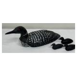 Lovely Wood Carved Loon with Three Loonlets.