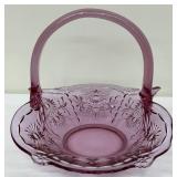 Vintage Baroness Dusty Rose Fenton Basket and Two Art Glass Style Vases, One with Rigaree