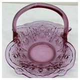 Vintage Baroness Dusty Rose Fenton Basket and Two Art Glass Style Vases, One with Rigaree