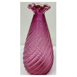 Vintage Baroness Dusty Rose Fenton Basket and Two Art Glass Style Vases, One with Rigaree