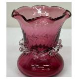 Vintage Baroness Dusty Rose Fenton Basket and Two Art Glass Style Vases, One with Rigaree