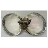 Sea Shell Pearl Silver Rimmed Dish with Three Reed & Barton Christmas 1981 Angel Spoons