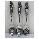 Sea Shell Pearl Silver Rimmed Dish with Three Reed & Barton Christmas 1981 Angel Spoons