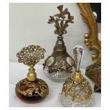 Amazing Collection of Vintage Perfume Bottles and a Vintage Unique Gold Framed Mirror